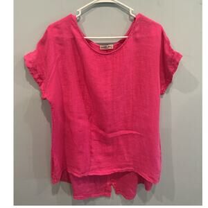 Terzo Millennio Womens Italian Linen Tunic Top Size M Bright Pink Lagenlook Boho